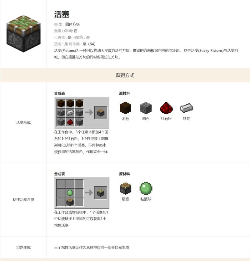 我的世界活塞过法有哪些？